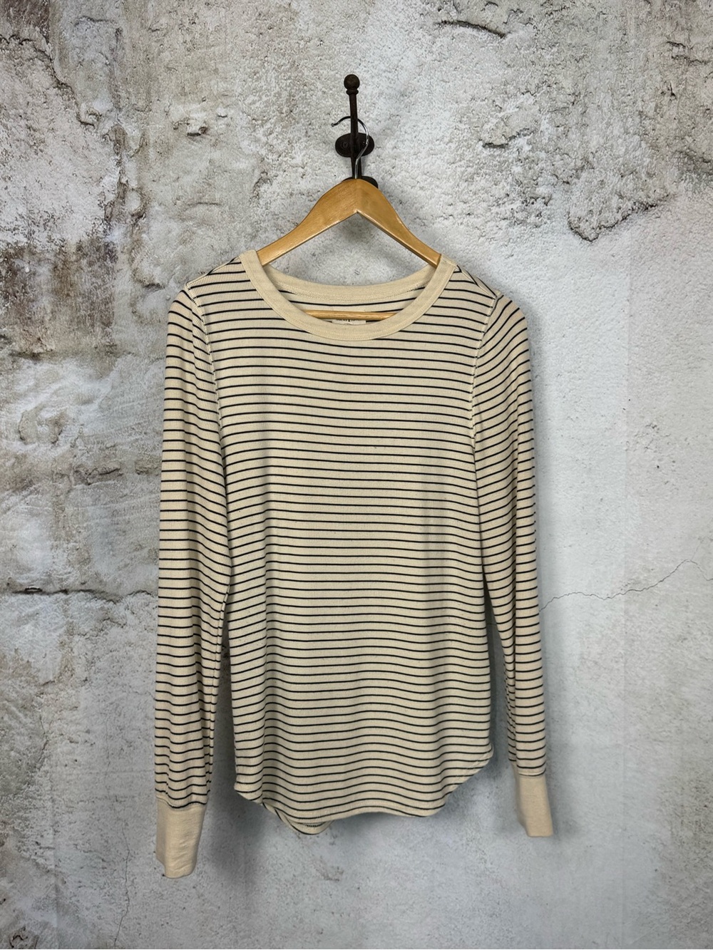 Thread & Supply Cream and Black Striped Crewneck Sweater